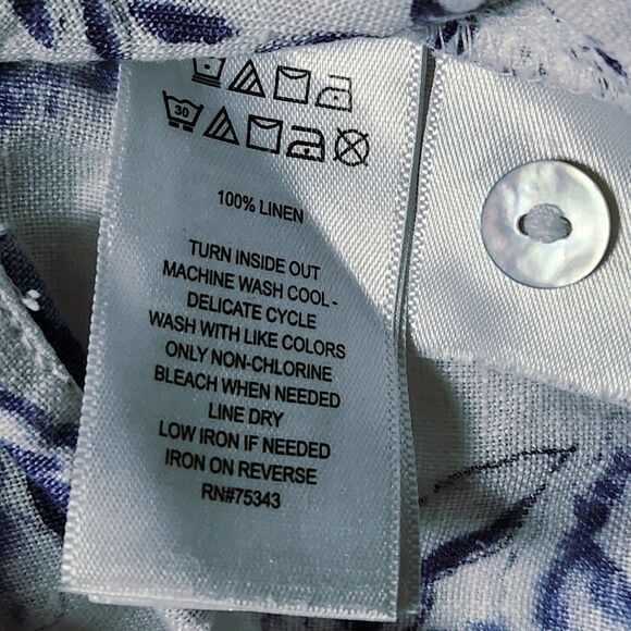 Cynthia Rowley Womens Medium 100% Linen Flora Button Shirt White Blue - Picture 4 of 8